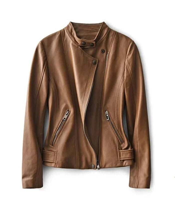Casual Brown Leather Jacket for Women