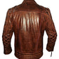 Mens Diamond Quilted Vintage Leather Biker Jacket Brown