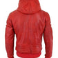 Men’s Bomber Red Leather Biker Hooded Jacket