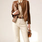 Casual Brown Leather Jacket for Women
