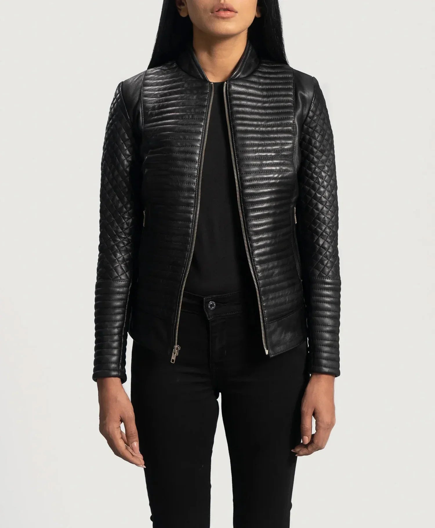 Women Quilted Black Leather Biker Jacket