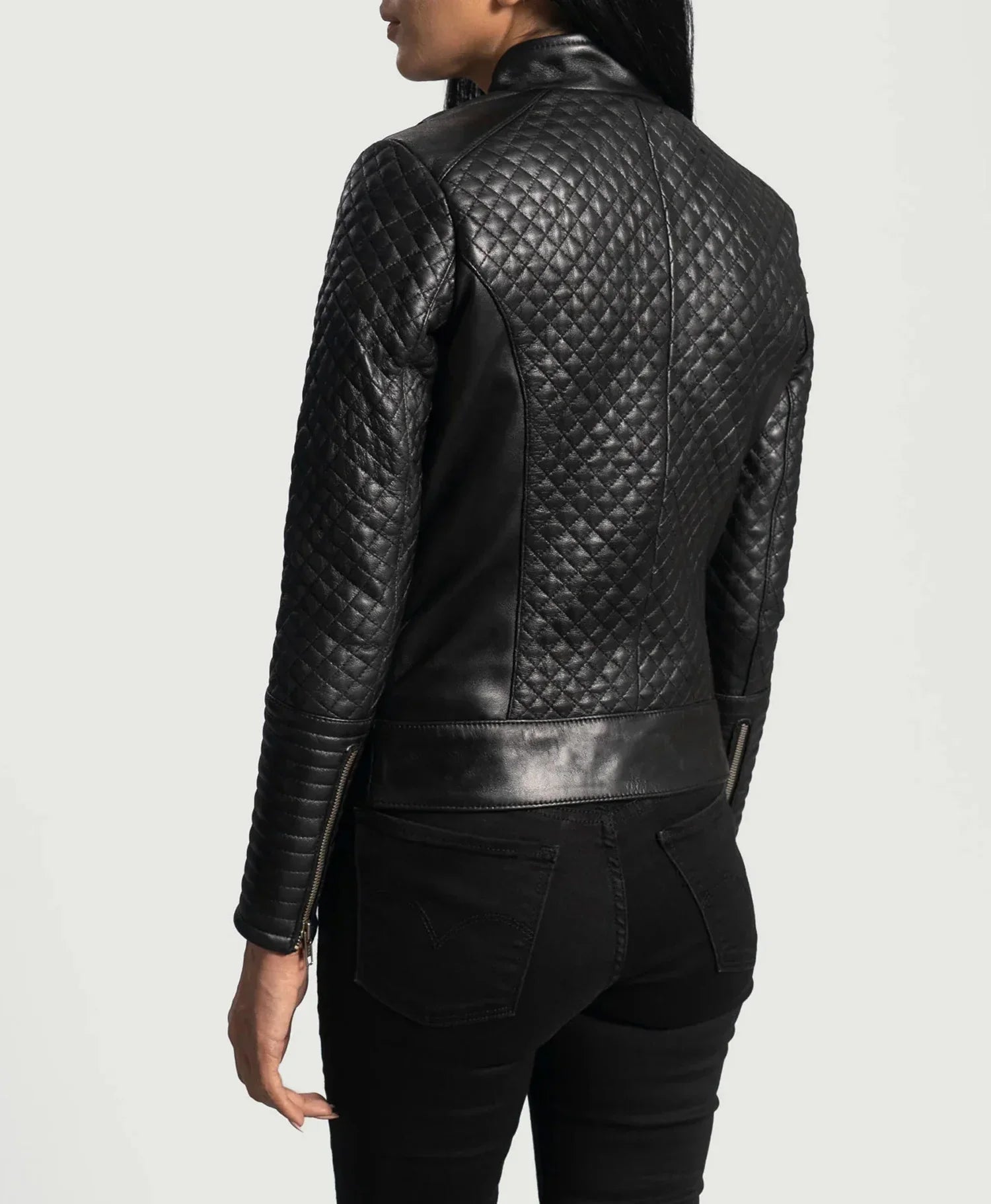 Women Quilted Black Leather Biker Jacket