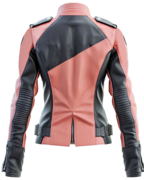 Women’s Ash Grey Pink Leather Bikers Jacket