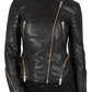 Womens Cafe Racer Leather Biker Jacket Black Cross Zipper