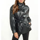 Women’s Red Long Belted Leather Jacket