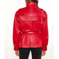 Women’s Red Long Belted Leather Jacket